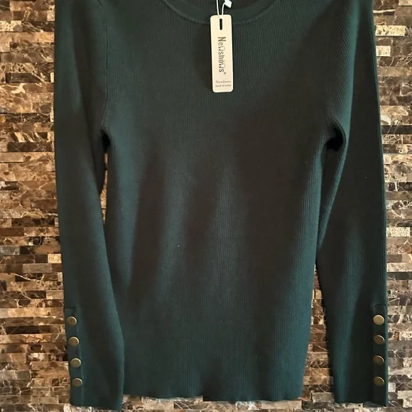 New Dark Green Long Sleeve Ribbed Top - Picture 6 of 6